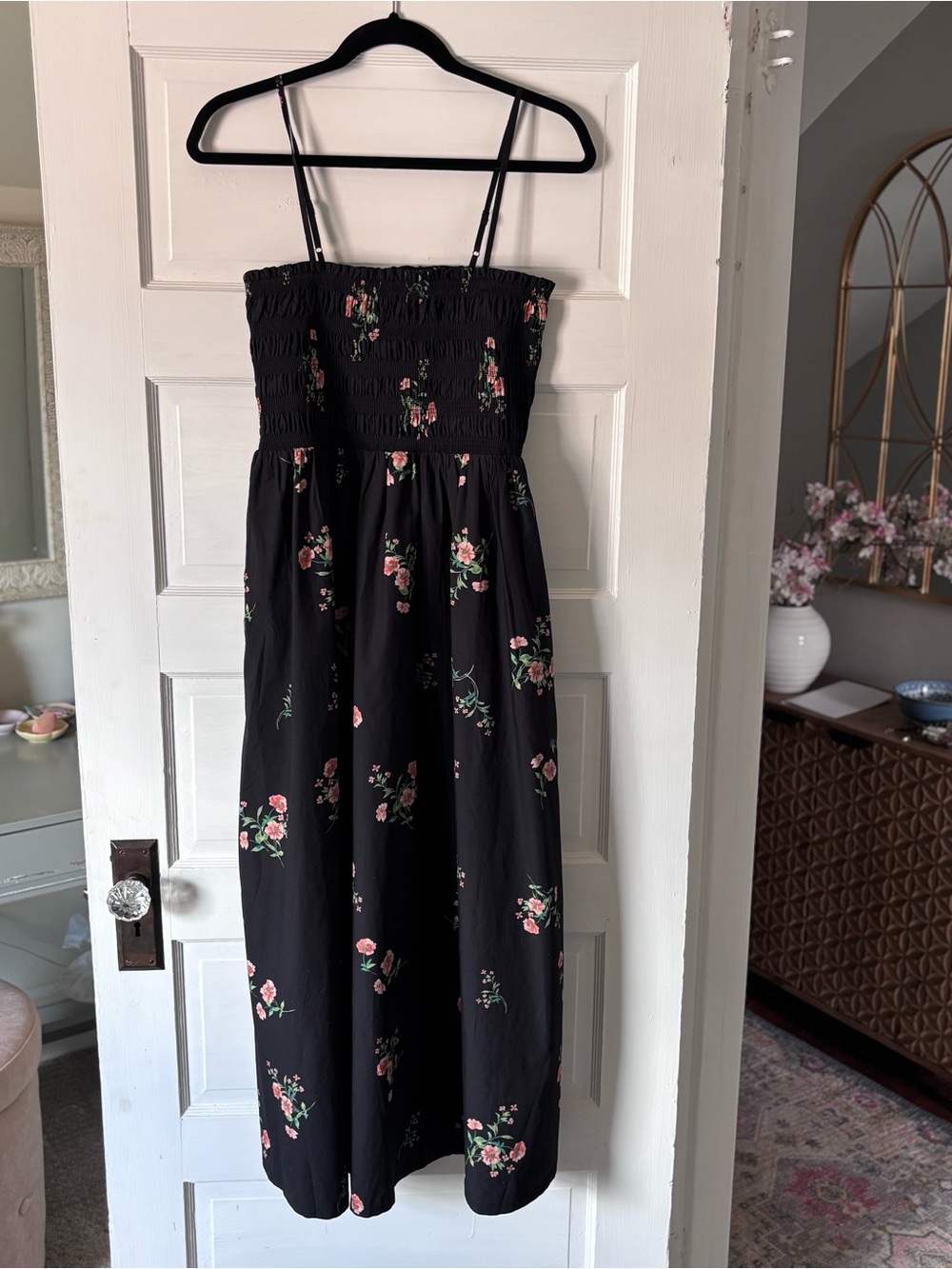 NWT LOFT floral poplin smocked strappy maxi dress